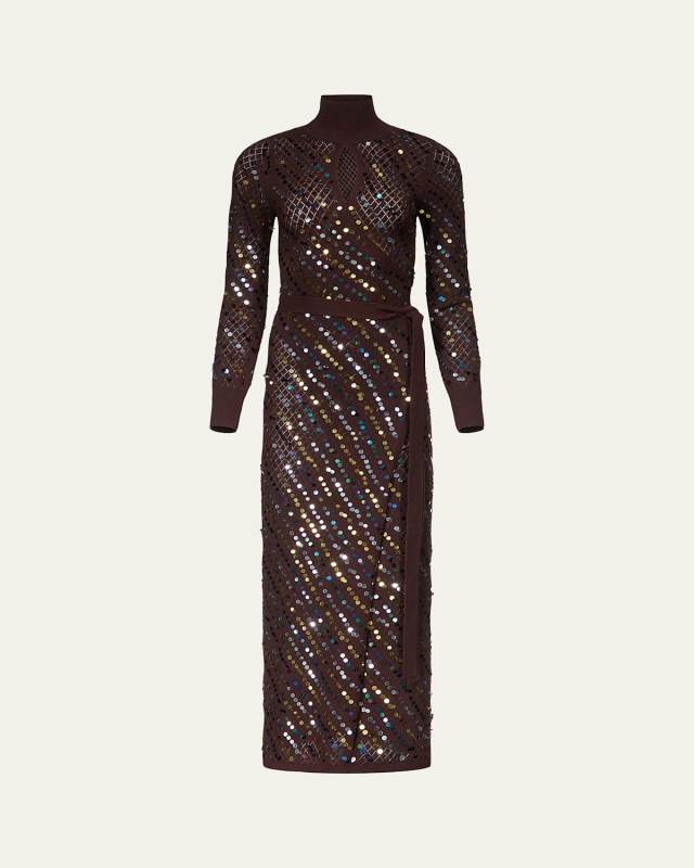 x Henry Zankov Murray Sequin Pointelle Knit Maxi Wrap Dress